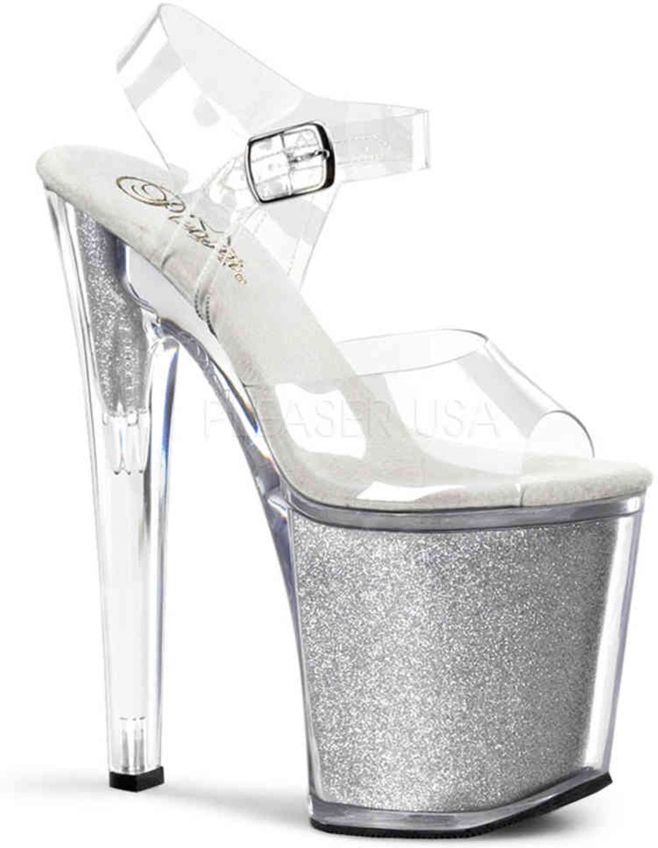 EU 40 = US 10 | XTREME-808G | 8 Heel, 4 PF Ankle Strap Glitter-Filled PF Sandal